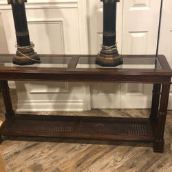 Beautiful solid wood console table antique cane bottom