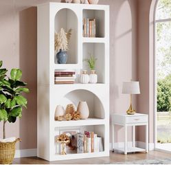 Tribesigns Modern 70.87" Tall Geometric Bookshelf White Arched Bookcase Free-Standing 5 Irregular Storage Shelves