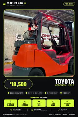 2020 TOYOTA 8FGCU35 forklift for sale, 8,000 lb capacity,3 stage, side shift