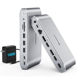 DisplayLink Docking Station Triple Monitor with 140W Power Adapter,45W Charging,Docking Station for MacBook M4/M3/M2/M1/Windows/Thunderbolt 5/4 (3XHDM