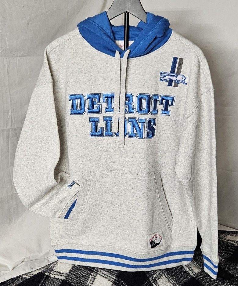 Men's Mitchell and Ness Heather Gray Detroit Lions Offseason Fleece Hoodie Size Small