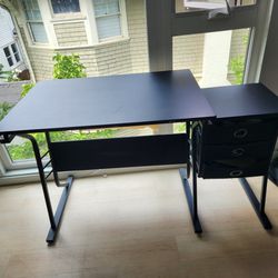 Art Desk with Side Table and Fabric Drawers