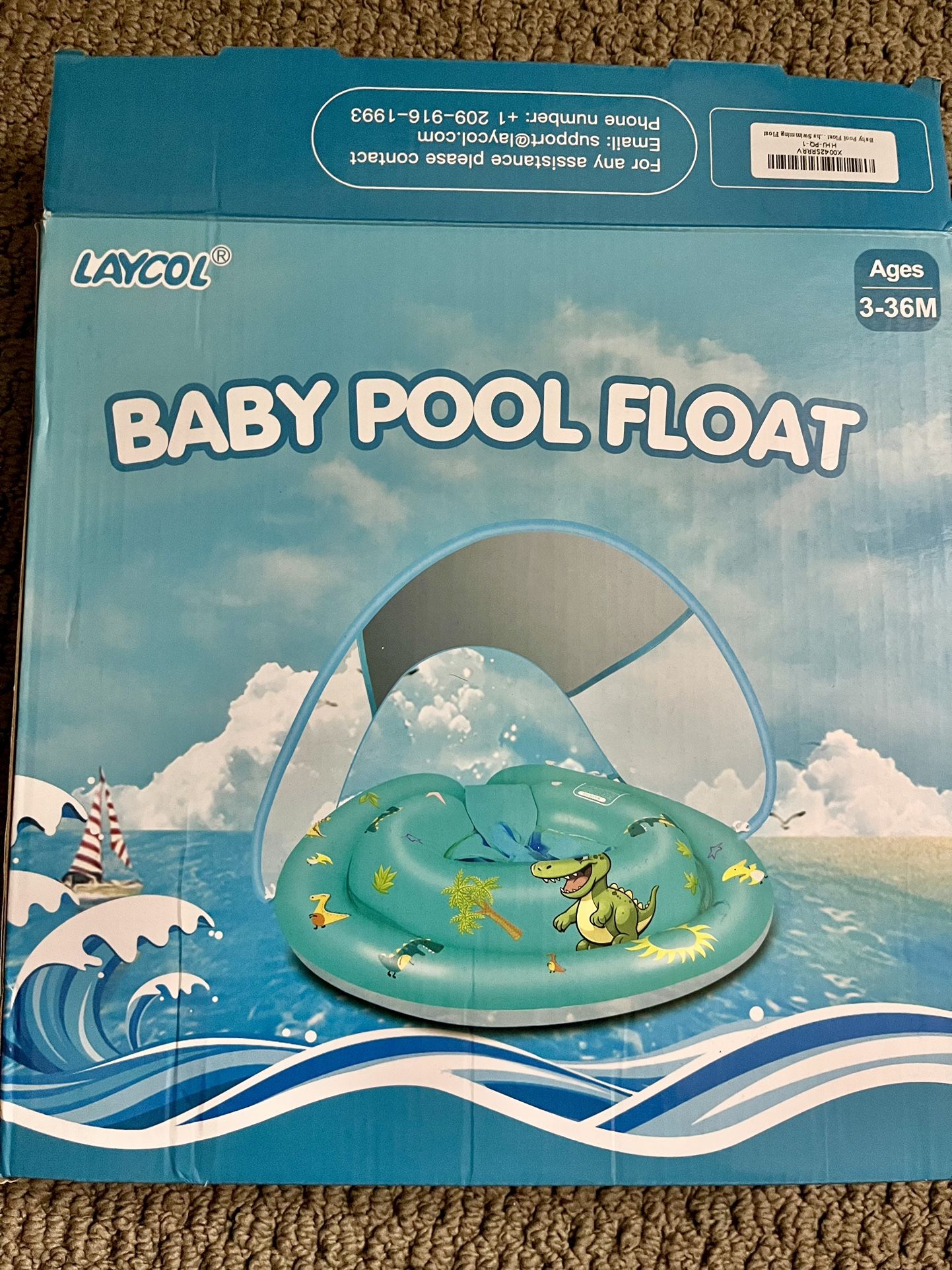 Baby Pool Float with UPF50+ Sun Protection Canopy and Toy Play Console for Infant, Toddler, Adjustable Safety Seat for 3-36 Months FIVE-POINT safety