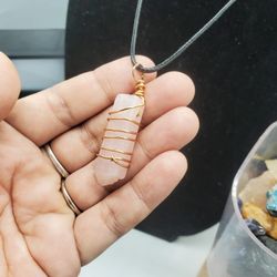 Beautiful handmade copper wrapped Rose Quartz Pendant Necklace 