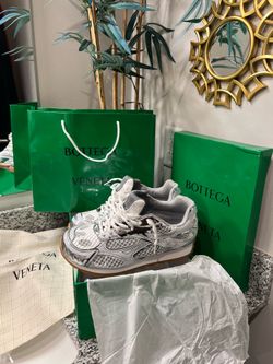 Silver and white Bottegas size 8
