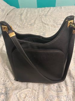 Black Leather Shoulder Bag with Gold Hardware