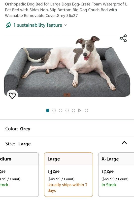 Orthopedic Dog Bed for Large Dogs Egg-Crate Foam Waterproof L Pet Bed with Sides Non-Slip Bottom Big Dog Couch Bed with Washable Removable Cover,Grey 