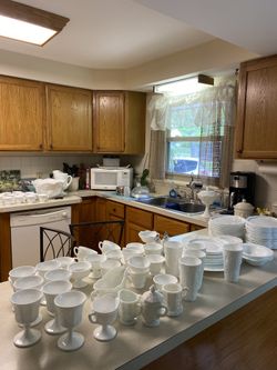 Milk glass colony harvest grape over 100 pieces. All or some pieces. Punch bowl Pitcher Snack plates all available