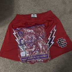 Eric Emanuel Red Bolt Shorts 