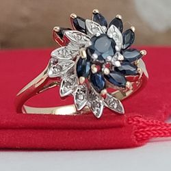 ❤️10k Size 7.75 Amazing Solid Yellow Gold Dark Sapphire and Diamond Ring!/ Anillo de Oro con Zafiros y Diamantes! 👌🎁Post Tags: 10k 14k