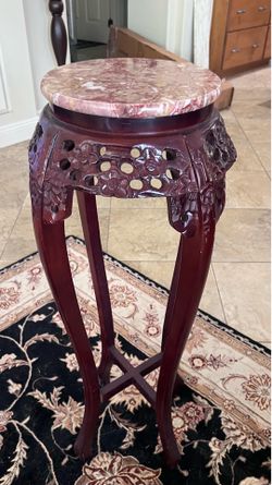 Vintage Chinese Hand-carved Rosewood Table with Marble Top