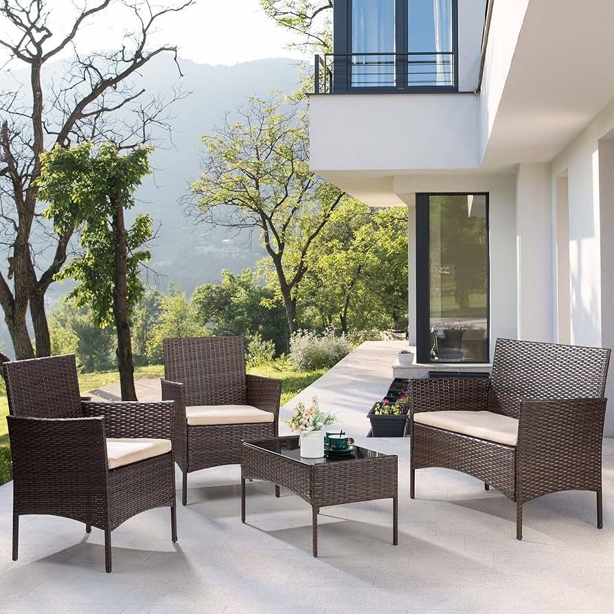 New 4 Pieces Outdoor Patio Sets Wicker Set, Outdoor Indoor Use Backyard Porch Garden Poolside Balcony Sets  (Beige)  New in box T-LCRF834M87B  4 Piece