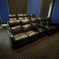 Seatcraft Sienna Black Leather 7000 Powered 9 Theater Seat Set