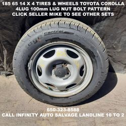 185 65 14 X 4 Tires & Wheels Off Toyota Corolla With 4lug 100mm Lug Nut Bolt Pattern.