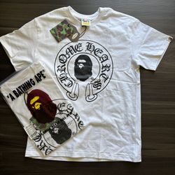 A BATHlNG APE x CHR0ME HEARTS BABY MILO WHITE TEE Size Médium 