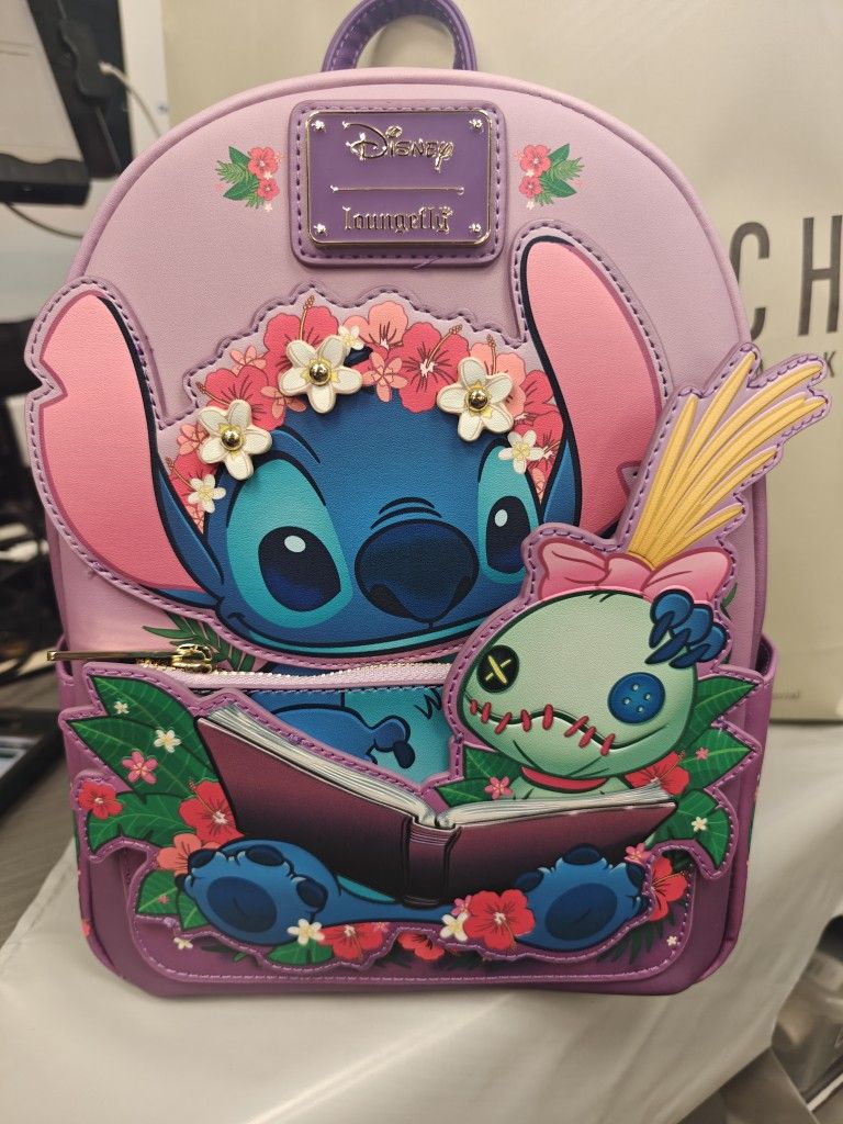 Loungefly Disney Lilo & Stitch Scrump & Stitch Reading Floral Mini Backpack