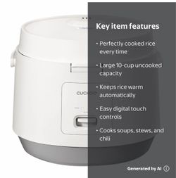 CUCKOO Basic Rice Cooker 10-Cup Uncooked / 20-Cup Cooked, Large Rice Maker and Warmer with Nonstick Inner Pot, Easy to Use with Auto Keep Warm, Includ