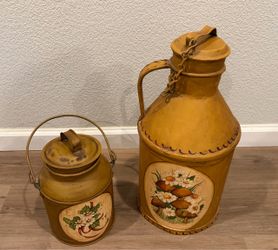 Decorative Painted Metal Milk Jugs with Lids – Set of 2