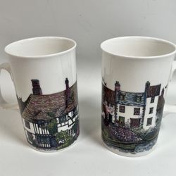 Dunoon England Fine Bone China Doorways Rose Cottage Cups set of 2- dogs & cats