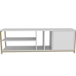 TV Stand Console Cabinet - Four Shelves and One Cabinet (Gold/White)