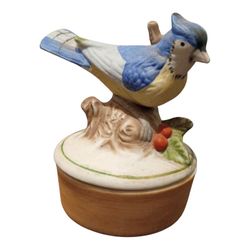 Blue Jay Ceramic Figurine Vintage Blue Bird Trinket Box