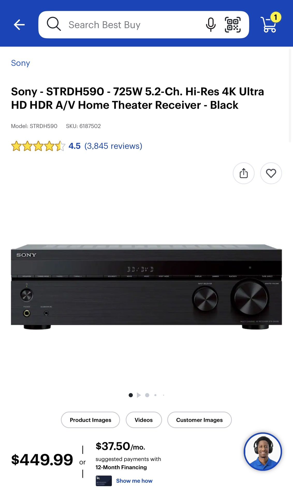 Sony - STRDH590 - 725W 5.2-Ch. Hi-Res 4K Ultra HD HDR A/V Home Theater Receiver - Black