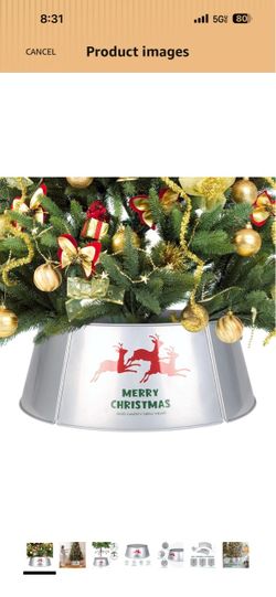 Metal Christmas Tree Collar, 5-Panel Circular Tree Skirt, Durable gold color Tree Ring, Iron Construction Base Cover for Xmas Decoration (Top 20.9in,