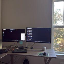Computer Monitors (27” ACER, 24” ONN) And Monitor Arms With Desk Clamp