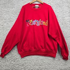 Vintage Disneyland Sweatshirt Womens 2X Red Long Sleeve Pullover Spellout 90s 