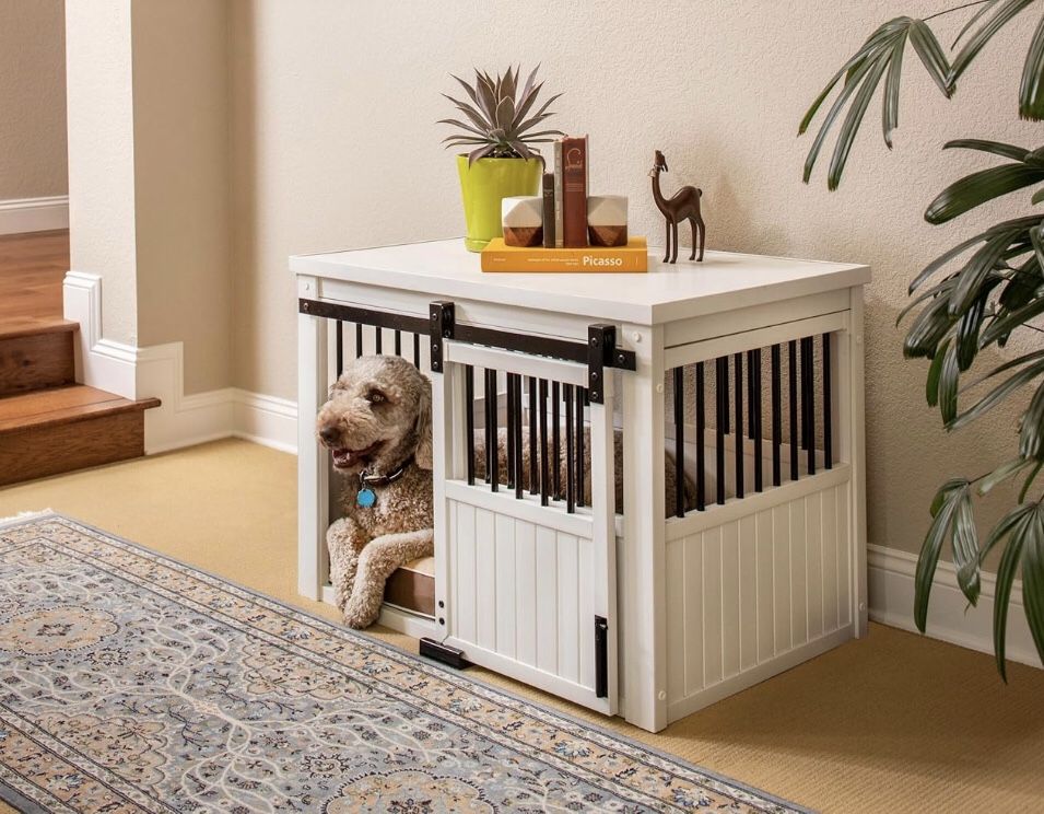 New Age Pet® ECOFLEX® Homestead Sliding Barn Door Furniture Style Dog Crate - Antique White, Large