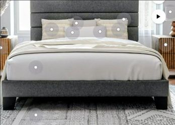 Queen platform bed frame with headboard extremely sturdy!!!! 4months old