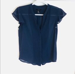 Navy Blue Pleated Chiffon Blouse