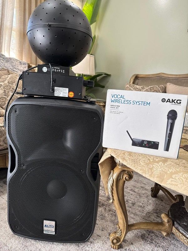 Alto TS115w 15 inch speakers with Disco Ball and Microphone