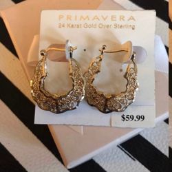 Vintage 24kt Gold over Sterling Silver Hoops