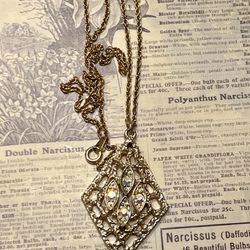 Vintage Emmons Signed Goldtone Rhinestone Pendant Necklace 