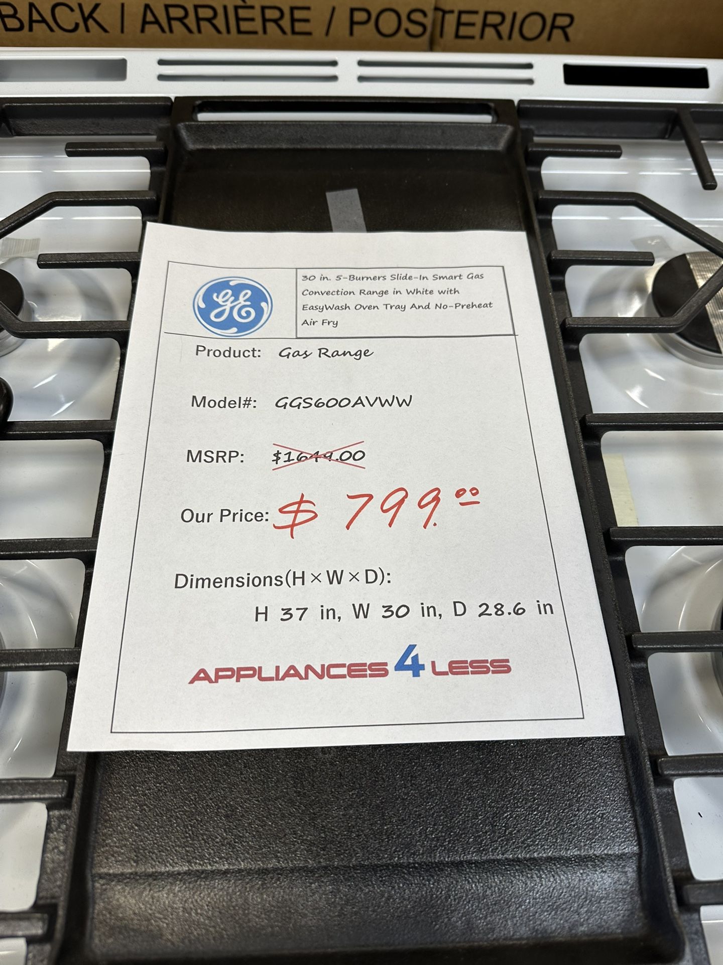 GE Gas Range On Sale Only $799 Slide In 30” Wide In White