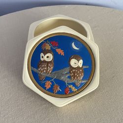 Handcrafted Vintage Hexagon Snowy Night Owl Scene 