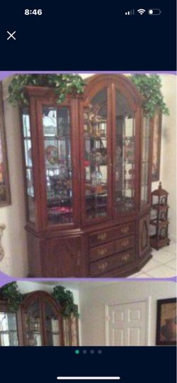 Large Wood China Cabinet with Glass Doors