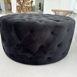 Black Velvet Tufted Circular Ottoman