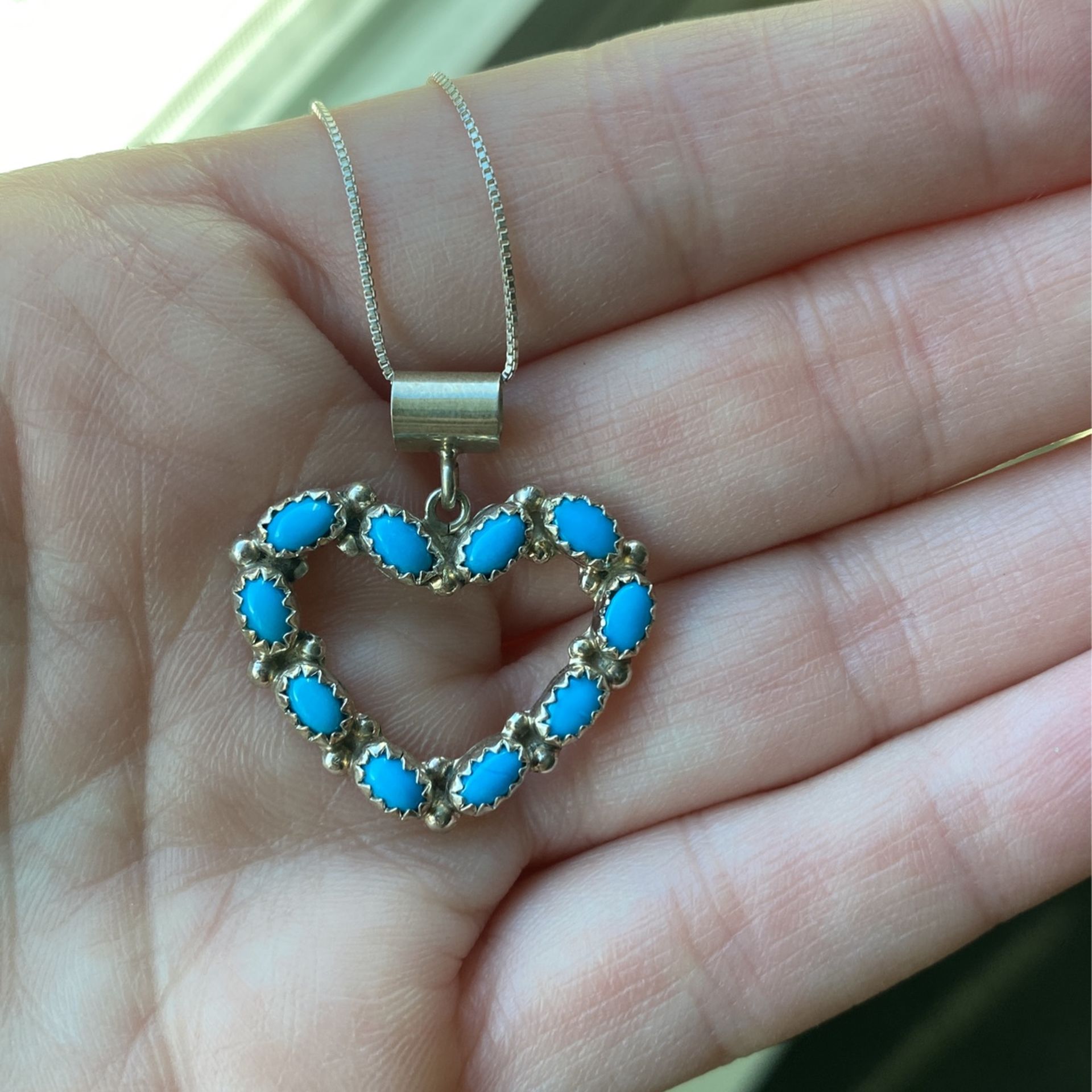 Turquoise And Silver Heart Necklace 