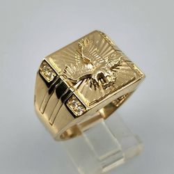 Large Vintage 14k Yellow Gold Flying Eagle Ring 8.8 Grams Size 10