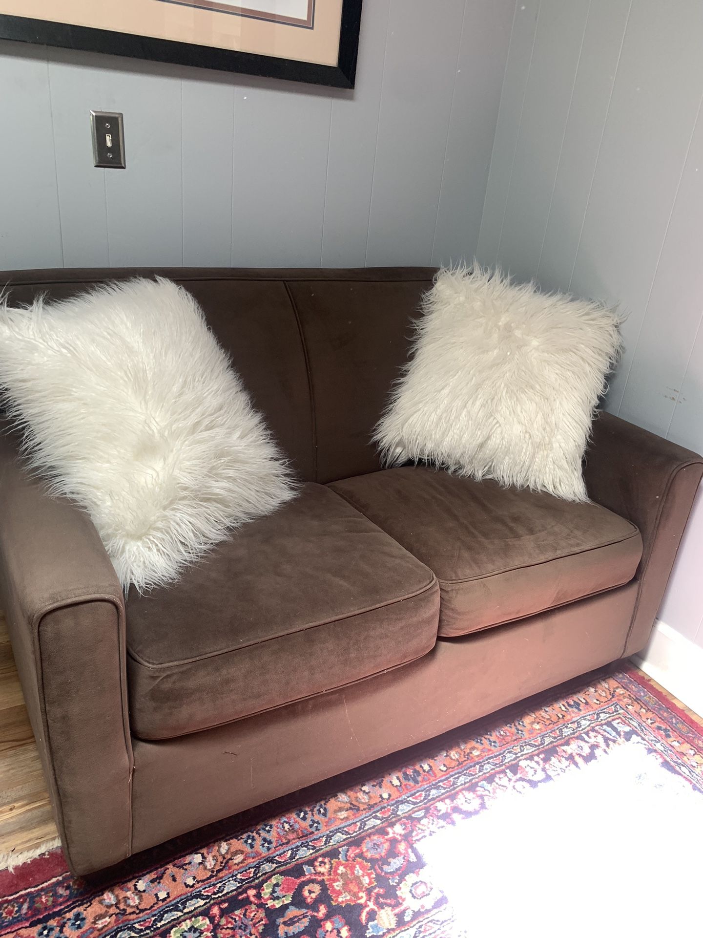 Brown Loveseat With White Removable/Washable Cover