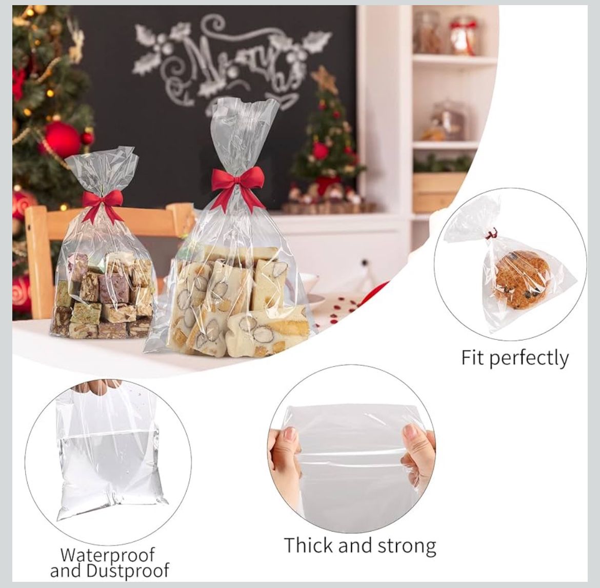 plastic poly bag clear 100 Pcs 10 in x 6 in(1.4mil.) Clear Flat Cello Cellophane Treat Bags Good for Bakery, Cookies