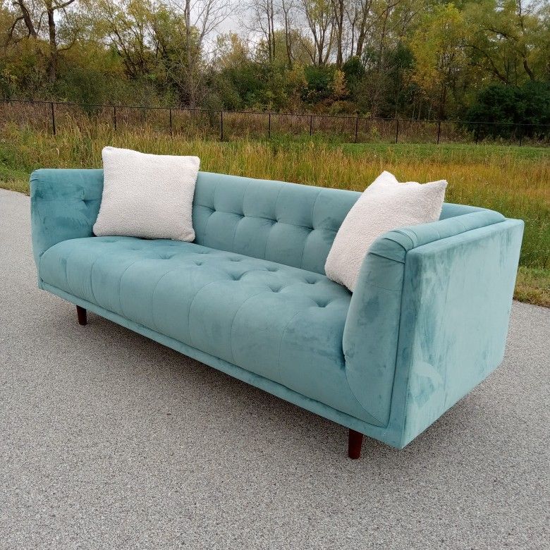 AllModern George Blue Velvet Mid-Century  Sofa - Free Delivery Today