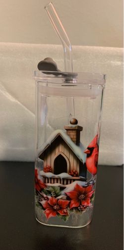 Cardinal Winter Scene Acrylic Tumbler with Straw