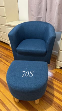 I have a chair with a stool and a gray chair cover.
