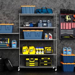 6 Tier Wire Shelving Unit, 6000 LBS NSF Height Adjustable Metal Garage Storage Shelves With Wheels, W155079891