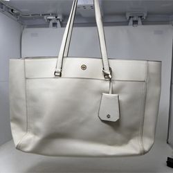 Tory Burch Saffiano Leather Robinson Tote White Medium Bag Quiet Luxury Neutral