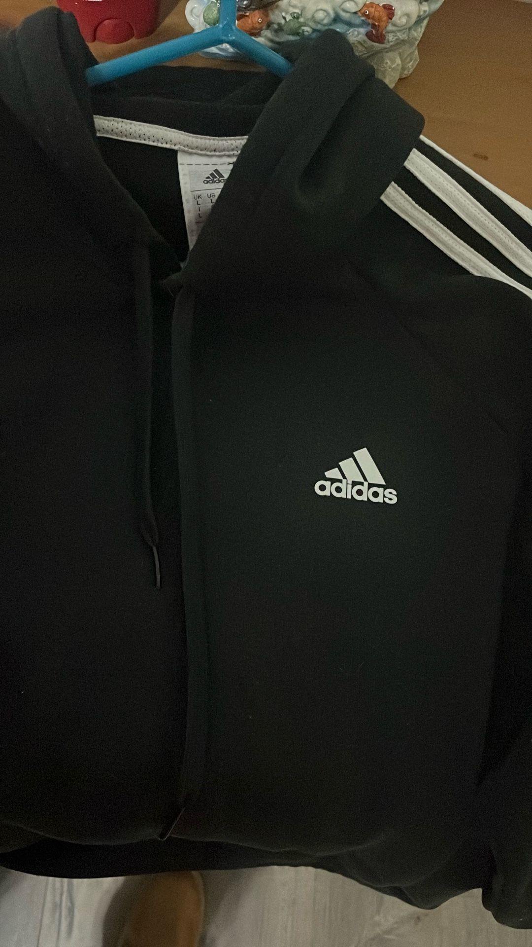 Adidas Black Triple Three Stripes Logo Hoodie Original