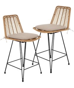 IDZO 400lbs Capacity Rattan Outdoor Counter Stools, 24" Tall, Set of 2